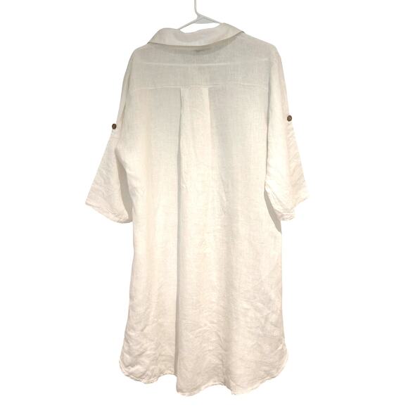 Made in Italy New Collection White Silver Graffiti Linen Button-up Shirt Dress - Picture 2 of 10